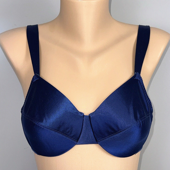 Vintage Delicates Second Skin Satin Bra Blue Size 36B Unlined Underwire 7073 - Picture 1 of 9